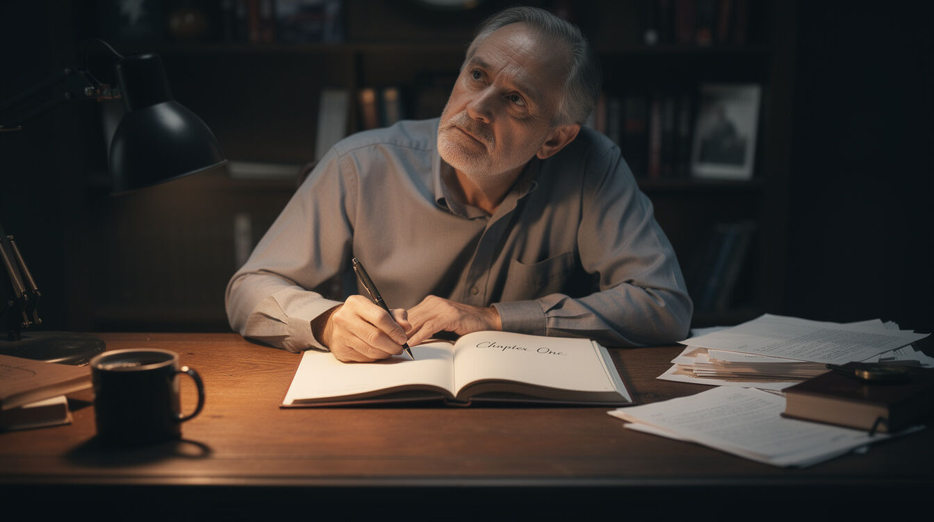 writer at desk with notebook