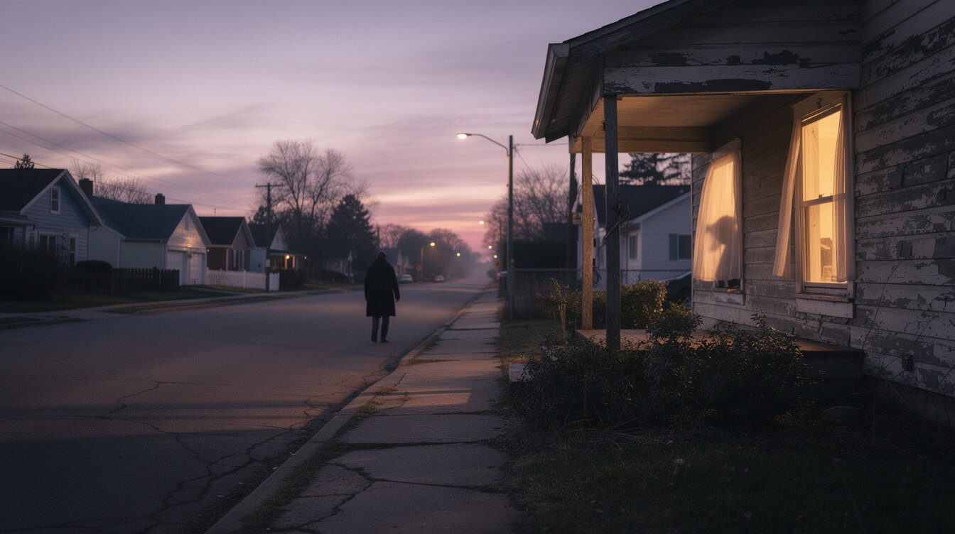 quiet town street at dusk