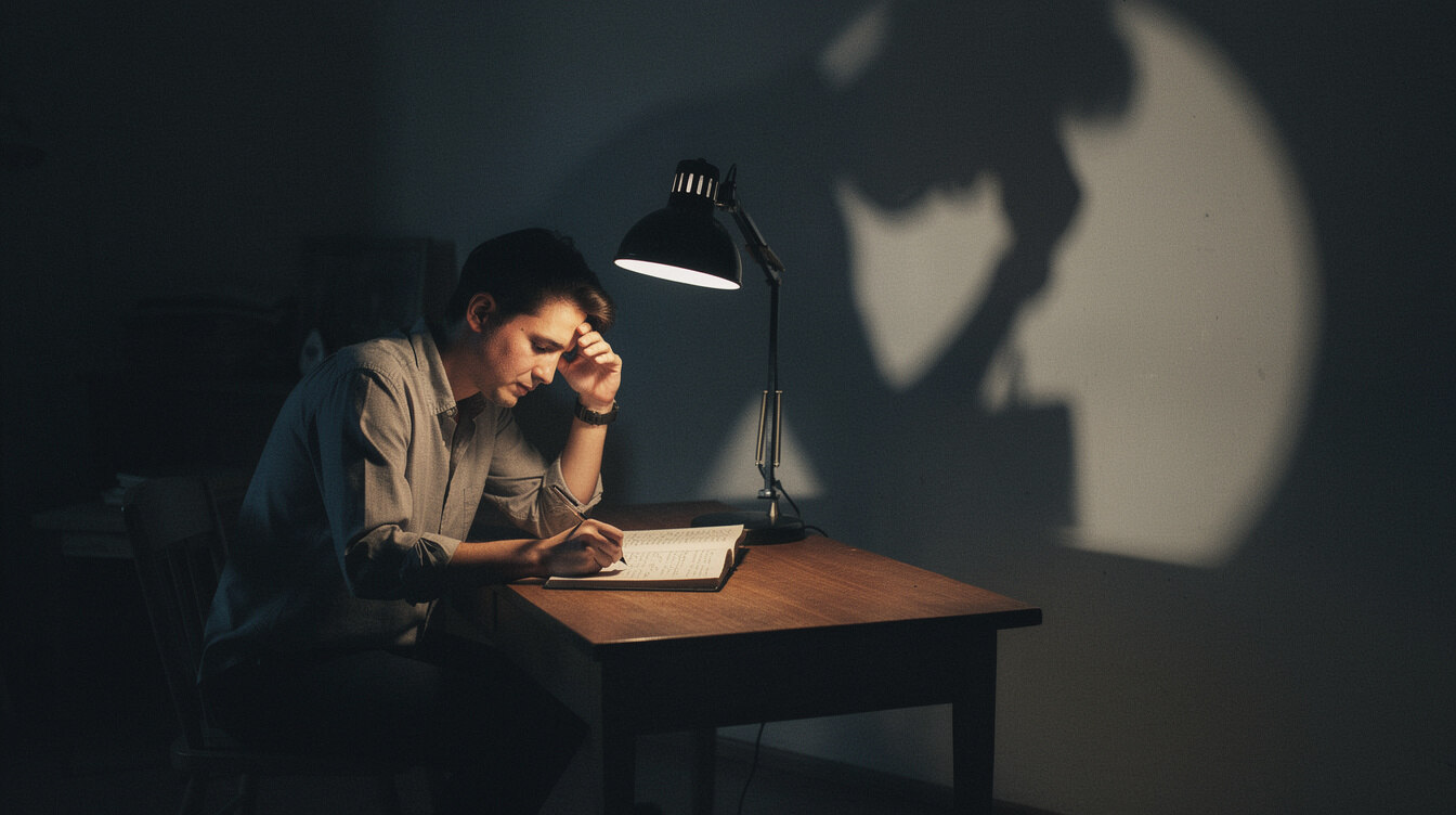 writer at desk with notebook
