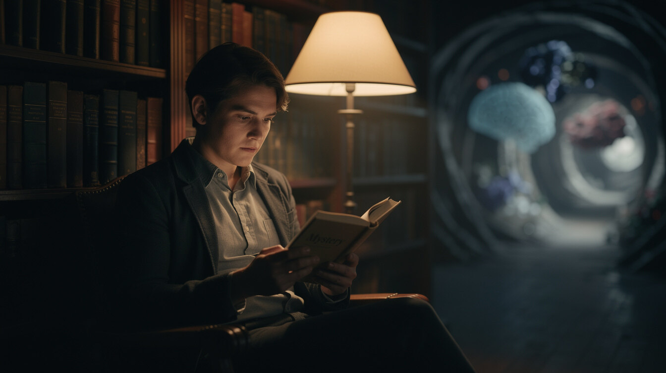 person reading mystery novel